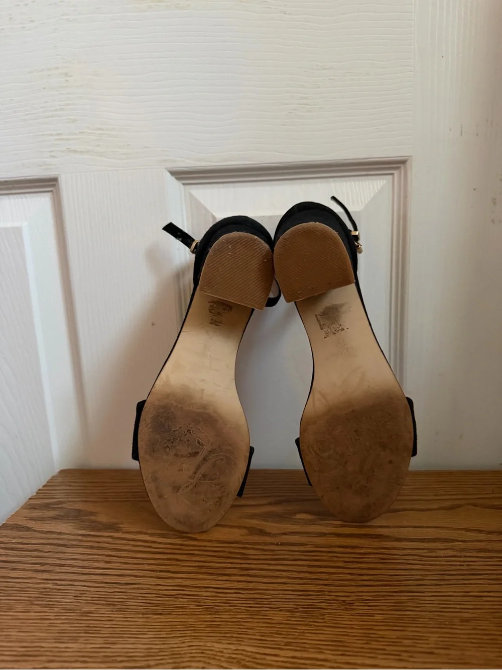 Free People Black Suede Ankle-Strap Block Heels